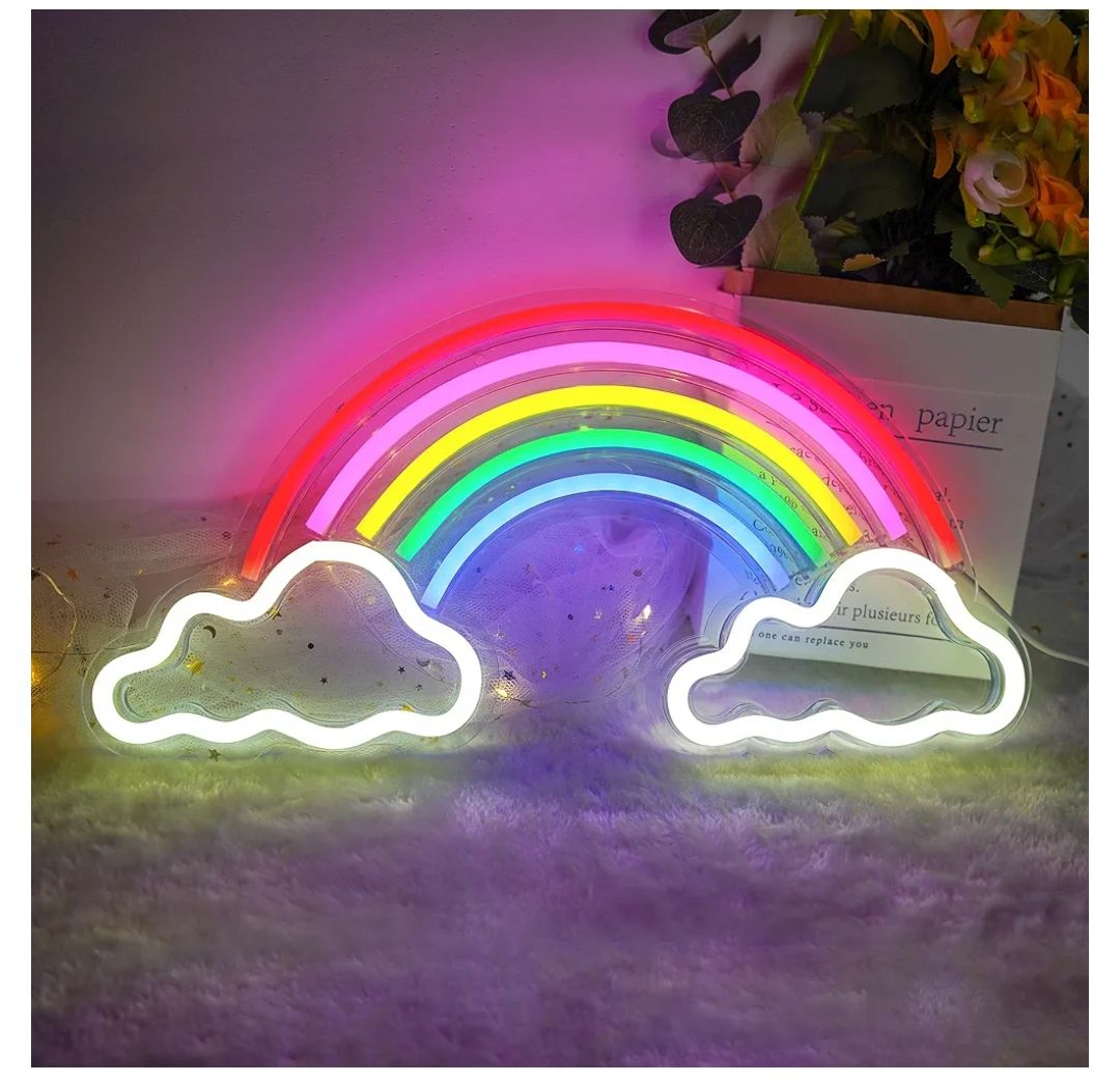 YSMNDE - Letrero de neón de nubes de arco iris