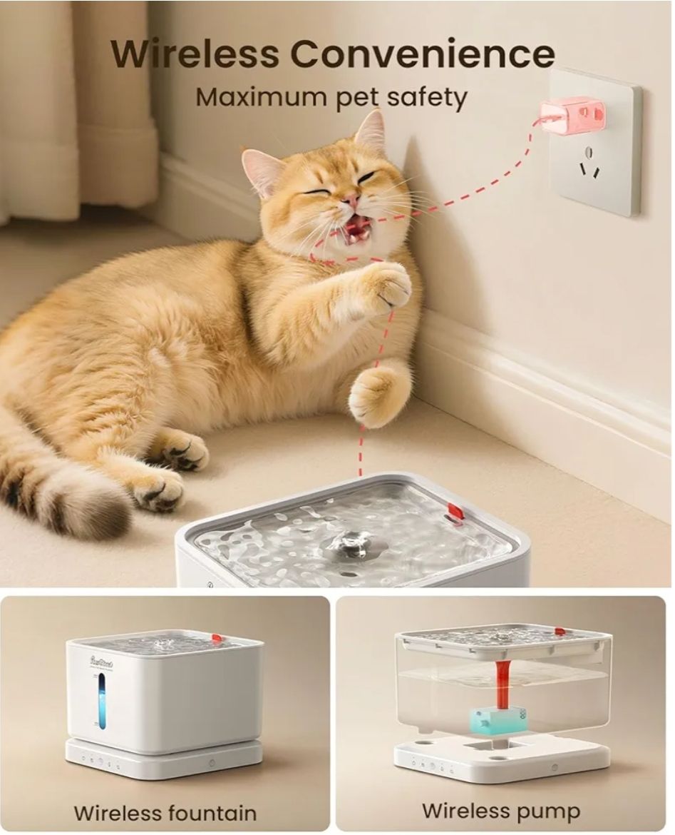 Pawccoli Fuente de agua inalámbrica para gatos