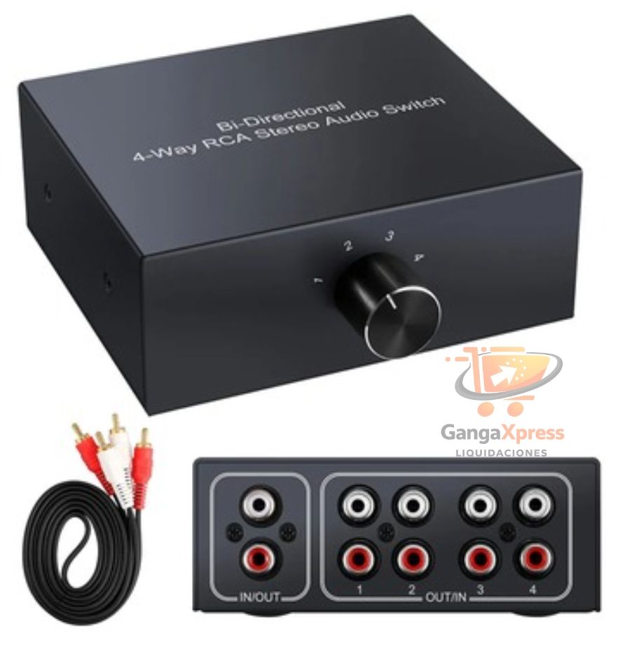 Conmutador de Audio estéreo bidireccional L/R RCA de 4 vías