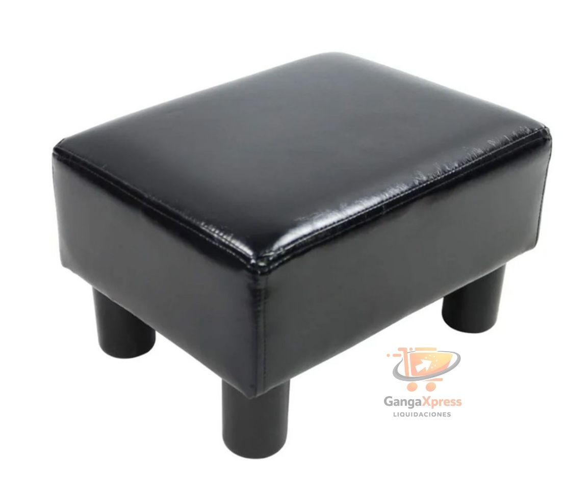 Taburete otomano de piel sintética moderno rectangular, Negro