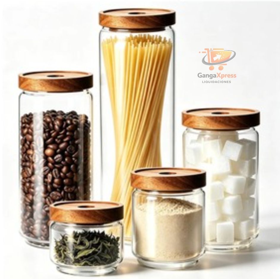 Frascos de vidrio con tapas herméticas de madera