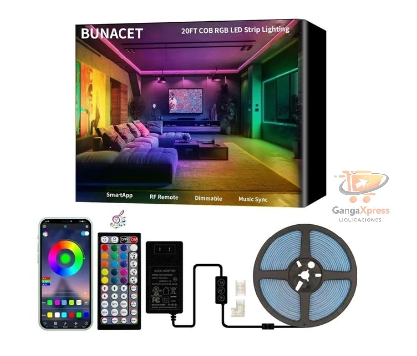Tira de luces LED RGB brillantes de 20 pies