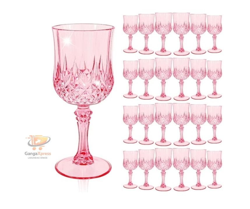 24 copas de vino de plástico rosado