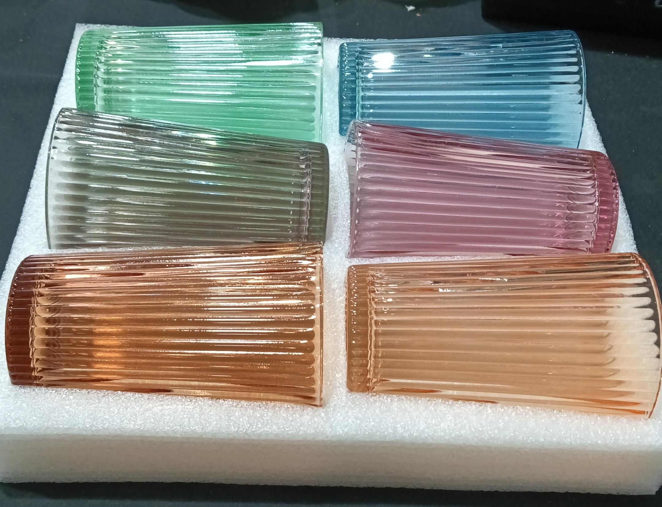 6 Vasos de vidrio de Jugo Acanalados de 12 oz.