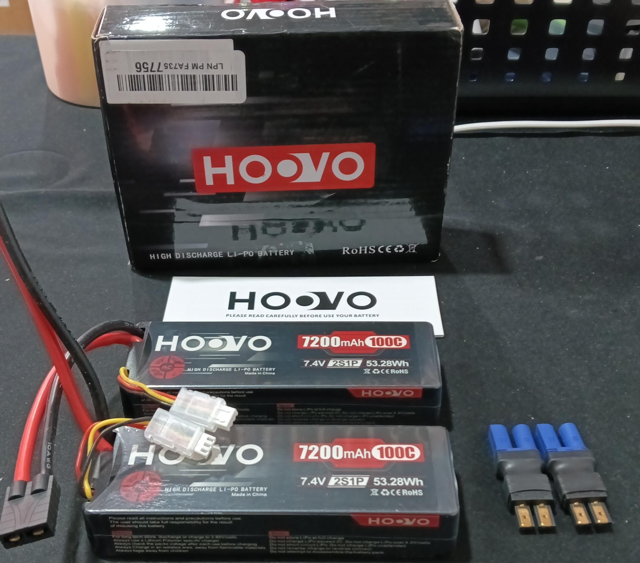 HOOVO Batería Lipo 2S de 7.4 V 7200 mAh 100 C RC