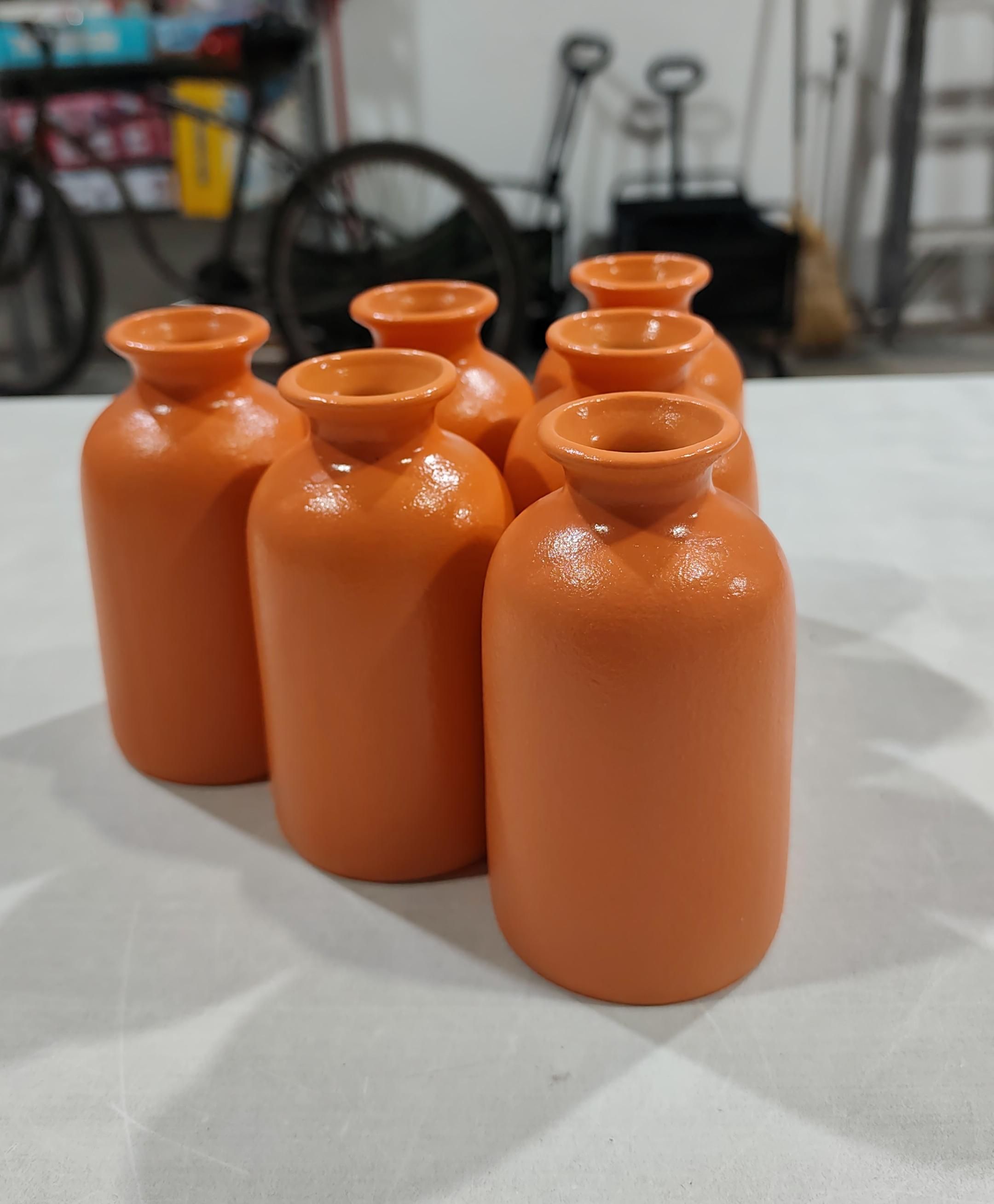 QIANLING 6 jarrones pequeños de cerámica naranja